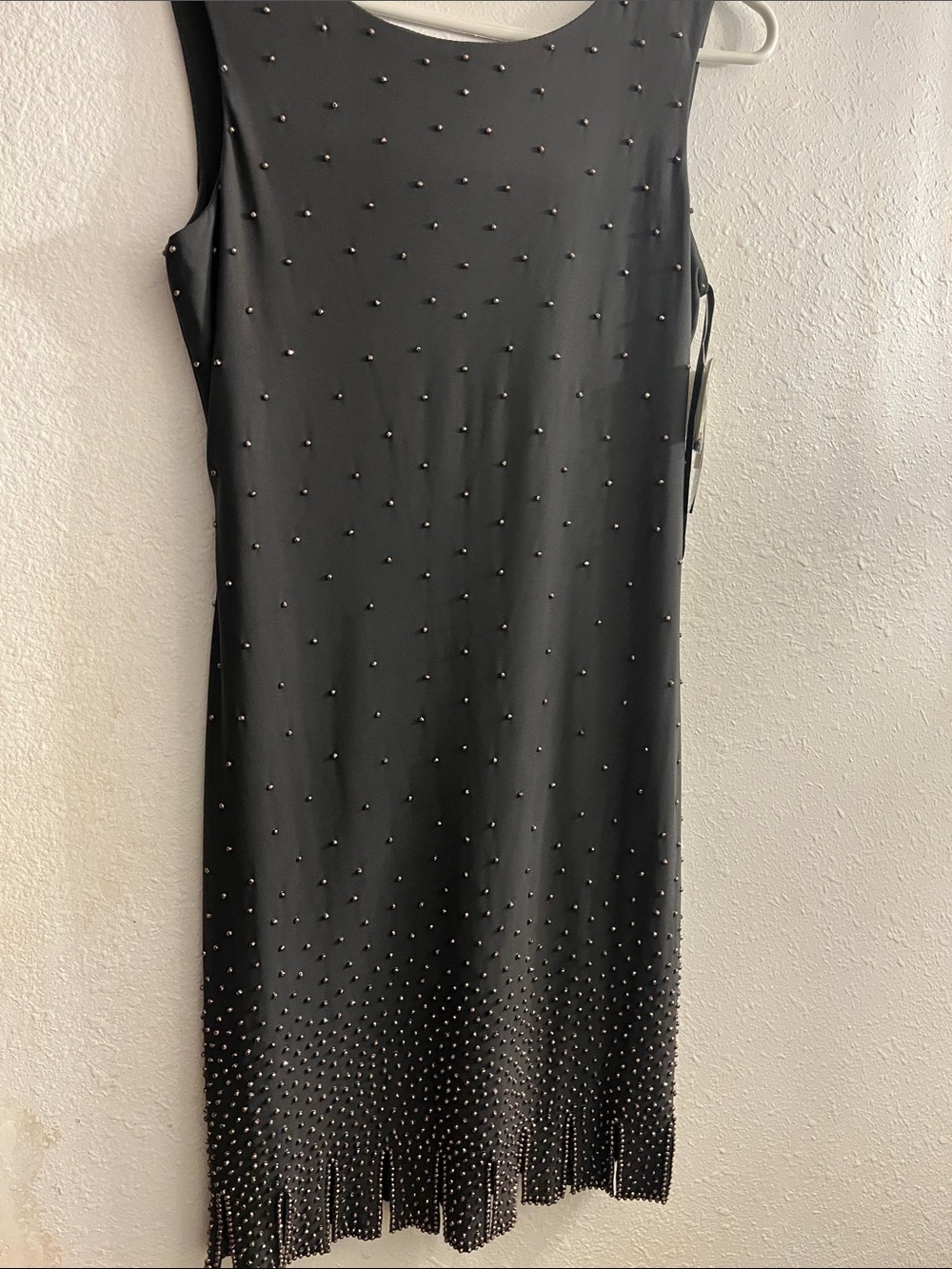 NWT Betsy Adams Sleeveless Black Embellished Fringe Hem Dress 6
